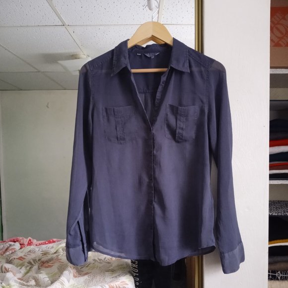 Guess // Delicate Sheer Blue Button Up Top - Picture 2 of 4